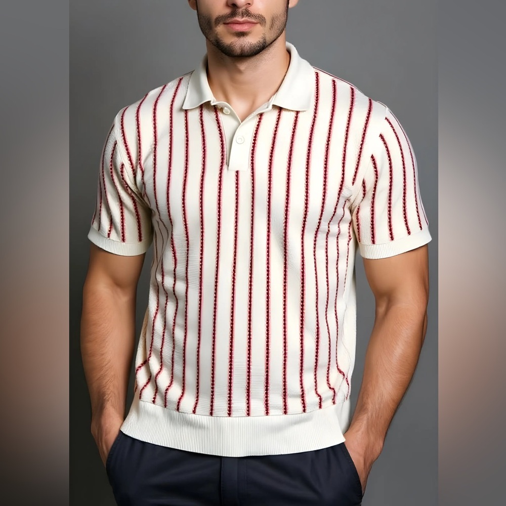Old Navy Men’s Classic Fit Polo Sweater Medium Tan Stripe Cotton